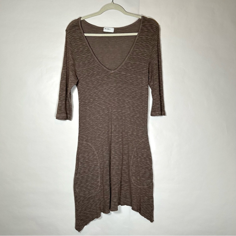 Allen Allen Knit Dress, Size small, pockets, brown / tan, USA-made Sweater Dress